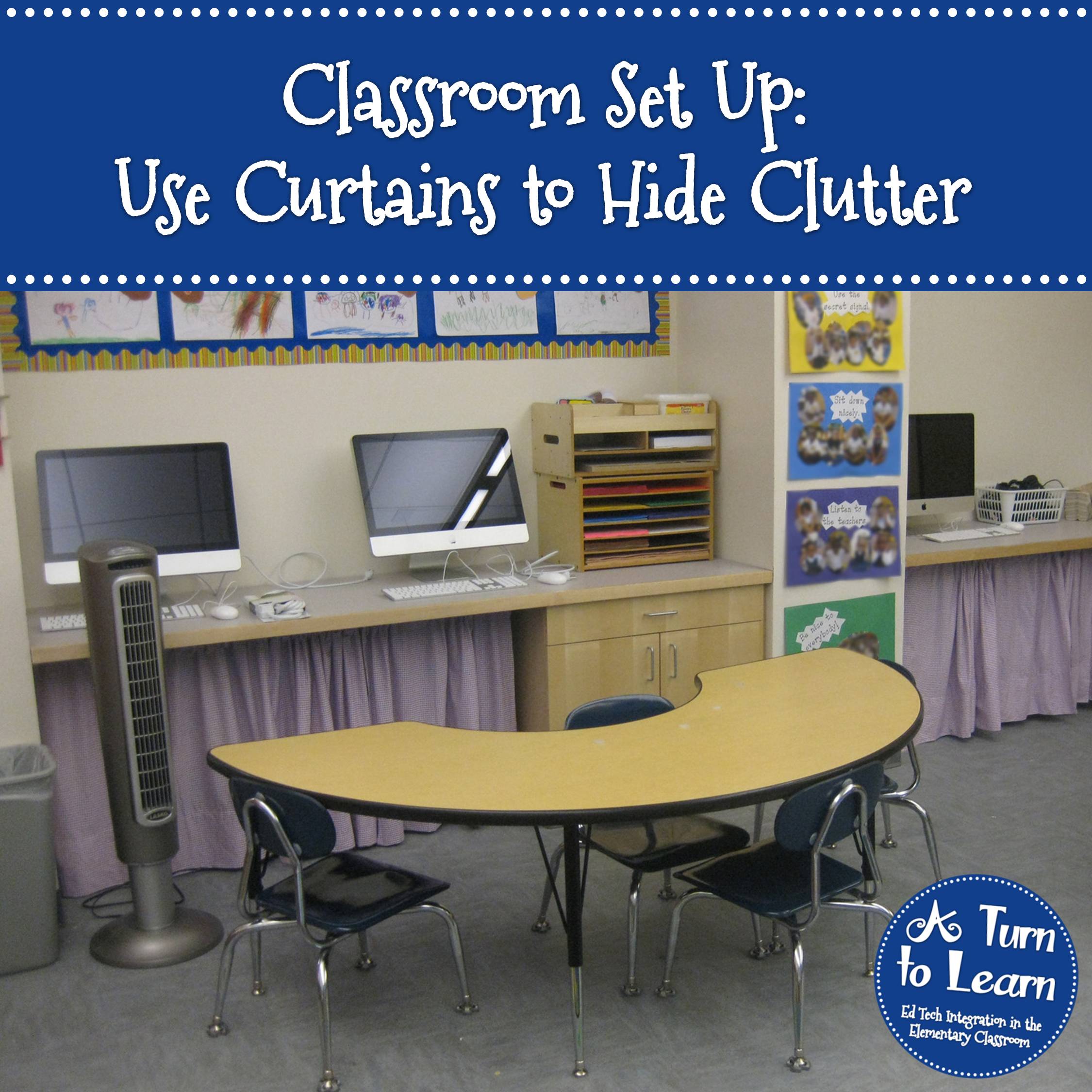 Kindergarten Classroom Pictures: Use Curtains to Hide Clutter