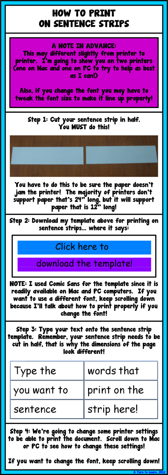 how to print on sentence strips... step by step tutorial with pictures!