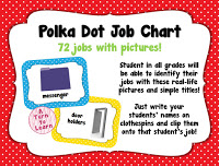 bright and colorful polka dot job chart... love the visuals! the pictures will make it perfect even for pre-readers to "read" their classroom job