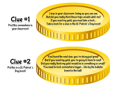 These editable clues are sure to make St. Patrick's Day a hit in your classroom! Go on a leprechaun hunt in your classroom and use these clues to travel around the school to find the leprechaun's pot of gold! So much fun!
