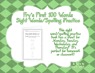 http://www.teacherspayteachers.com/Product/Spelling-Practice-Book-Frys-First-100-Sight-Words-0-100-757428