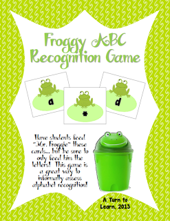 http://www.teacherspayteachers.com/Product/Frog-Themed-ABC-Recognition-Game-Free-846712