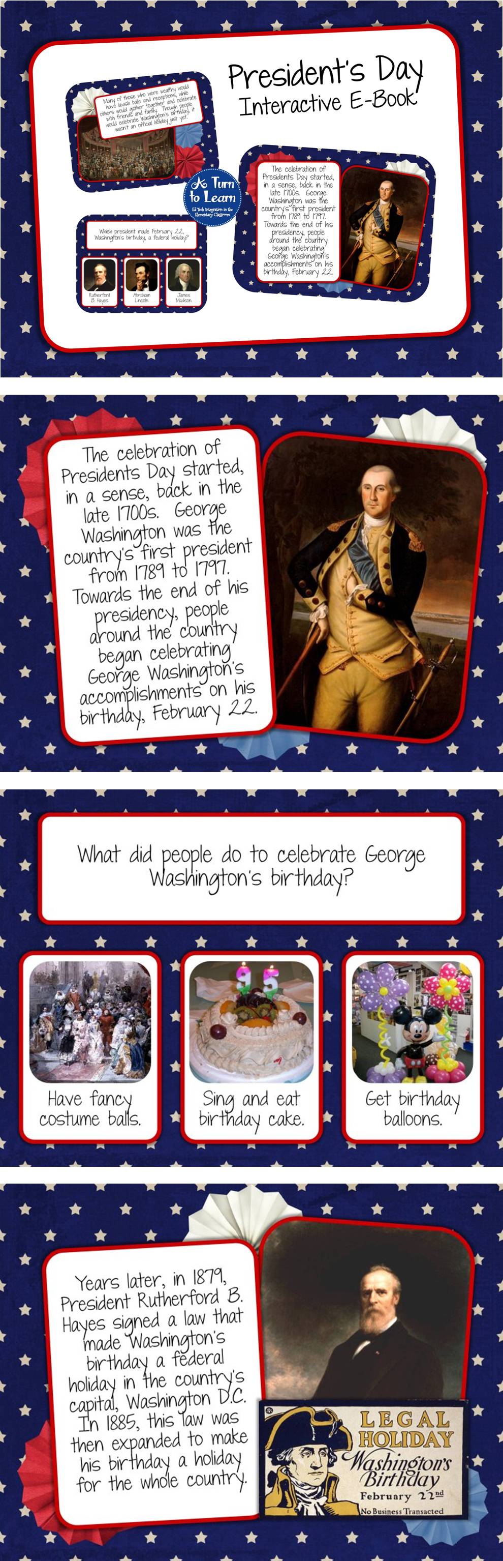 President's Day Interactive E-Book for Smartboard. Comprehension questions check for understanding throughout!