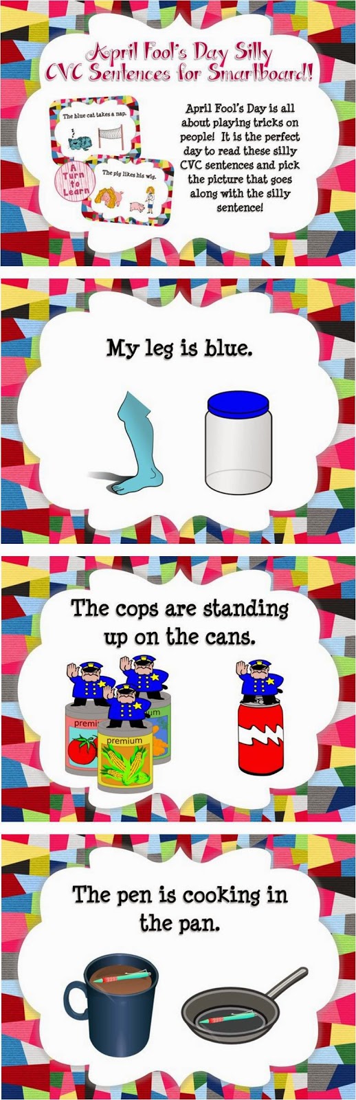  April Fool's Day Silly CVC Sentences (A No-Prep Game for the Smartboard!)