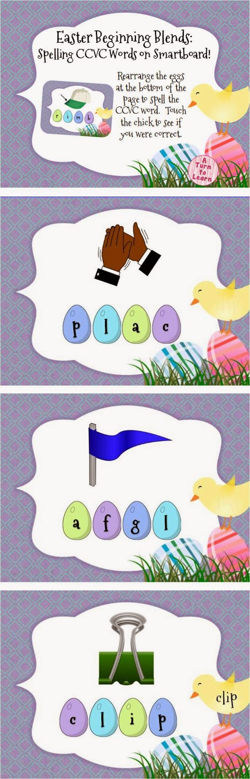 Easter Beginning Blends CCVC Words Smartboard Game