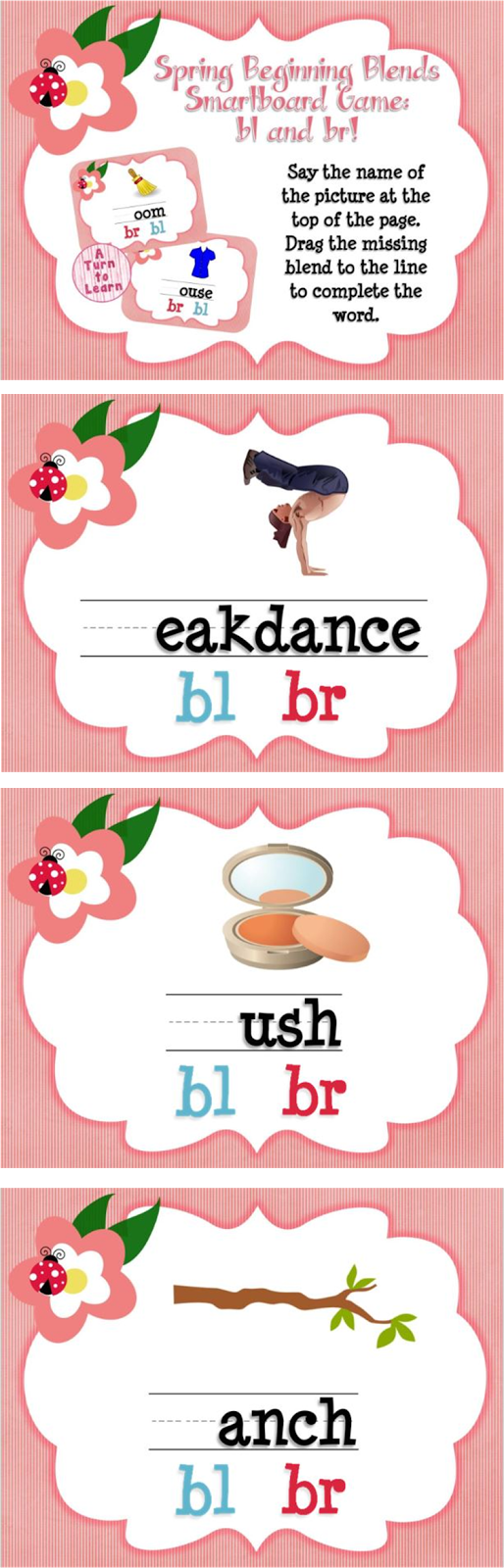 Spring Beginning Blends: "bl" and "br" Game for Smartboard or Promethean Board!