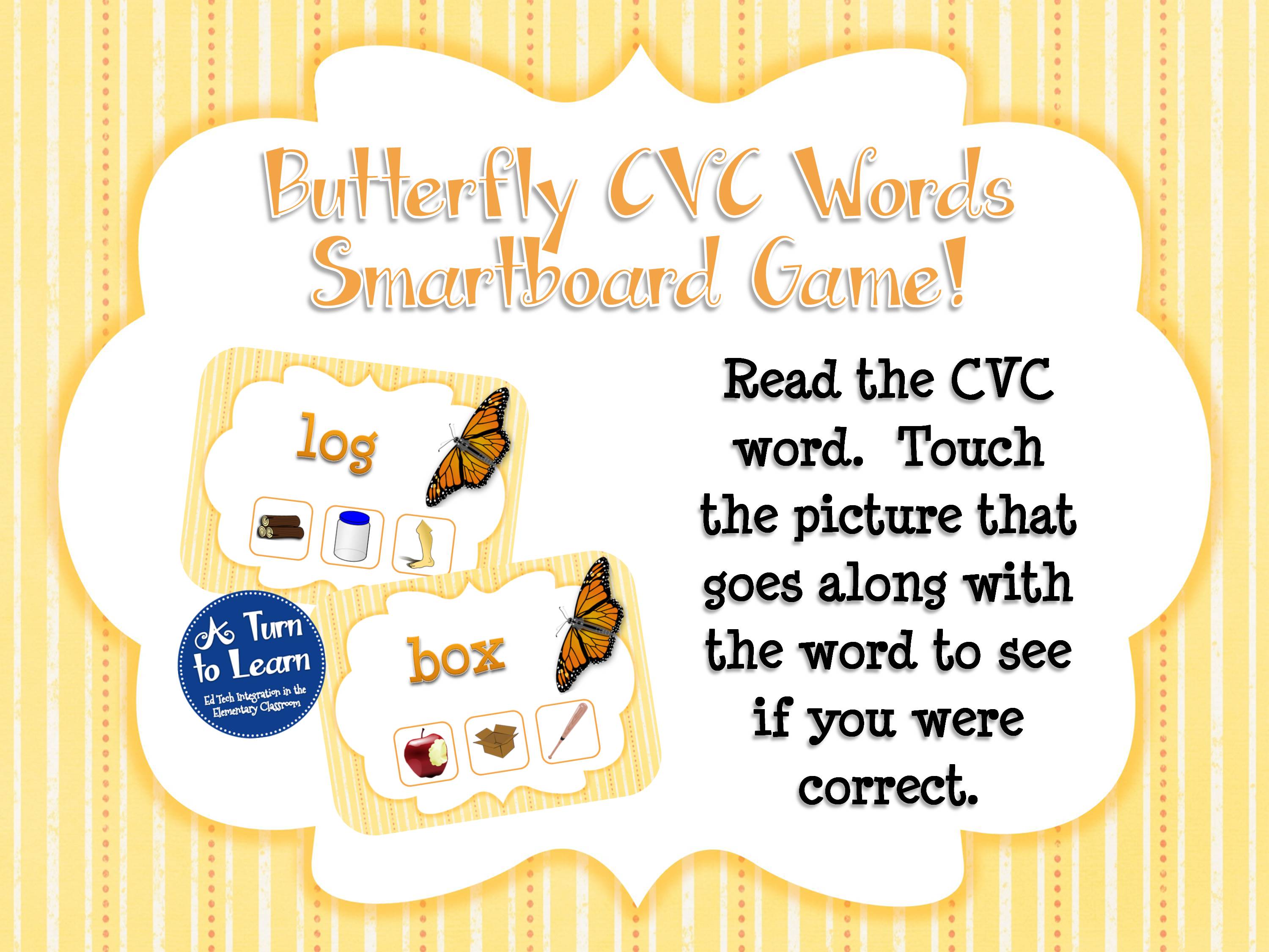 Butterfly CVC Words Smartboard Game... perfect for spring!