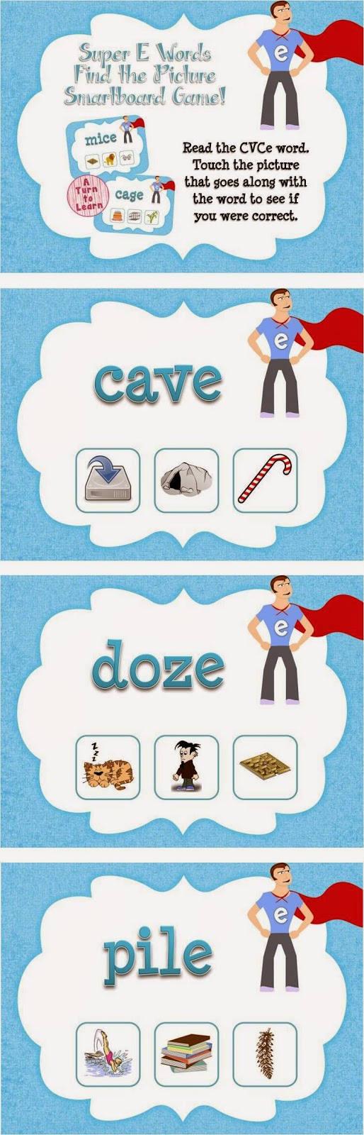 Super E / CVCe Find the Picture Game for Smartboard or Promethean Board!