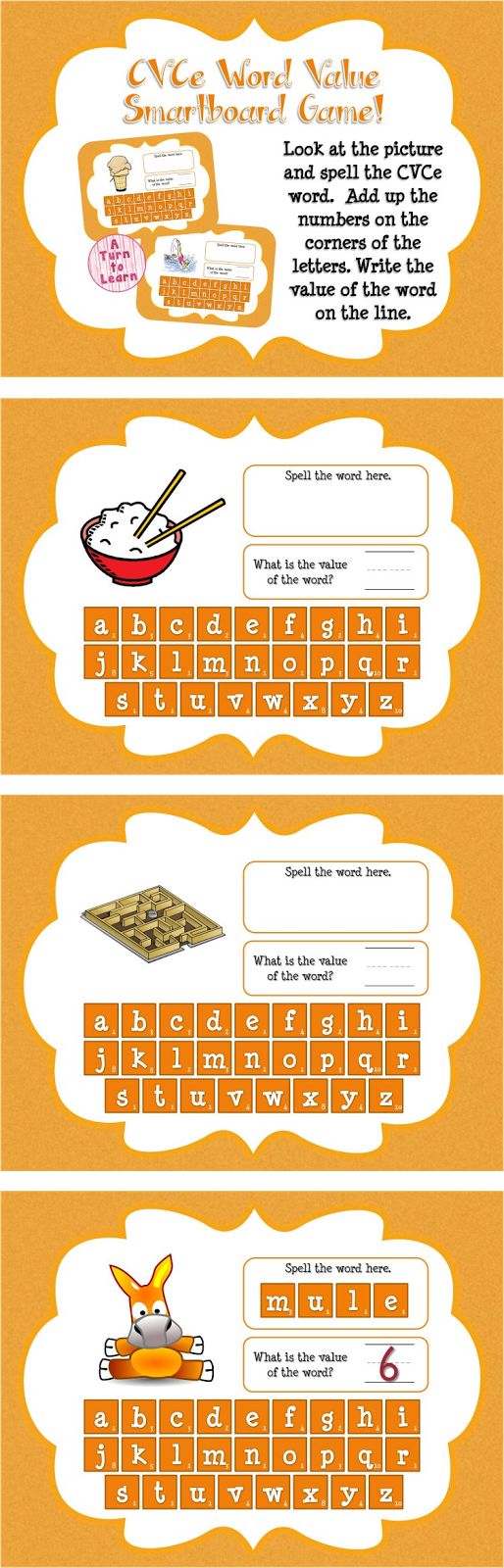 Super E / CVCe Word Value Game for Smartboard or Promethean Board