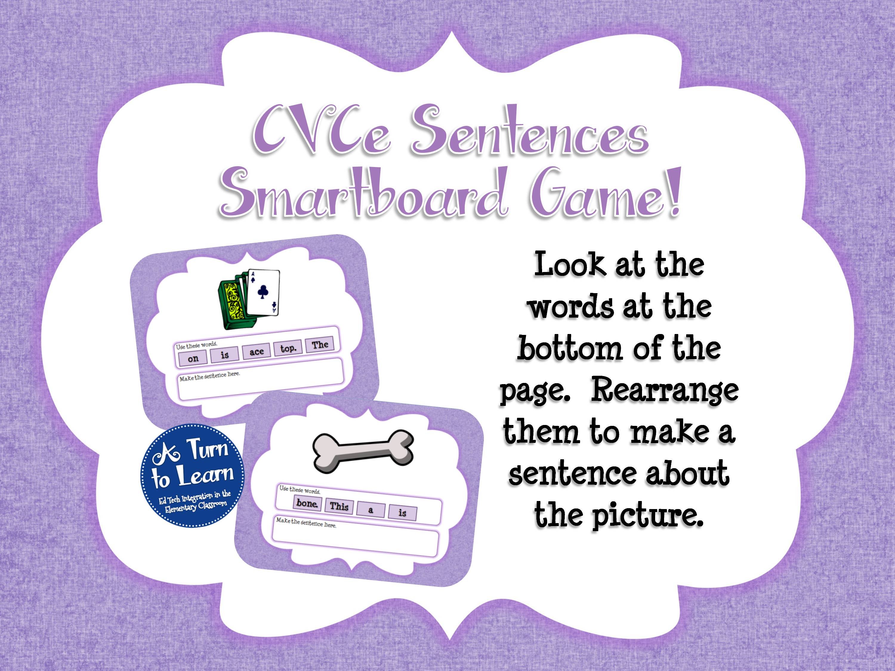 CVCe Smartboard Game - Grammar and sentence structure with CVCe words