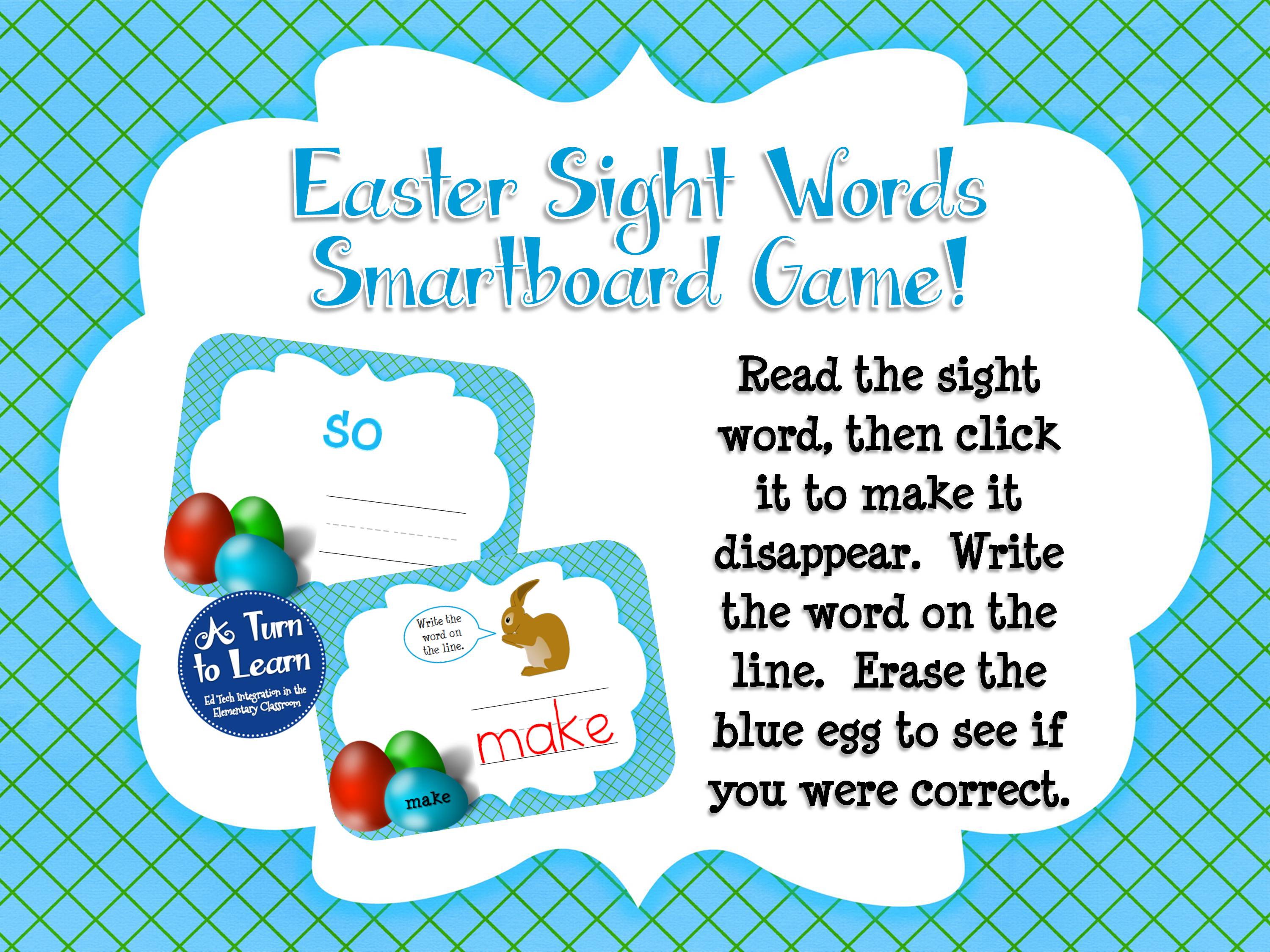 Easter Sight Words Kinder 1st Grade Smartboard Game