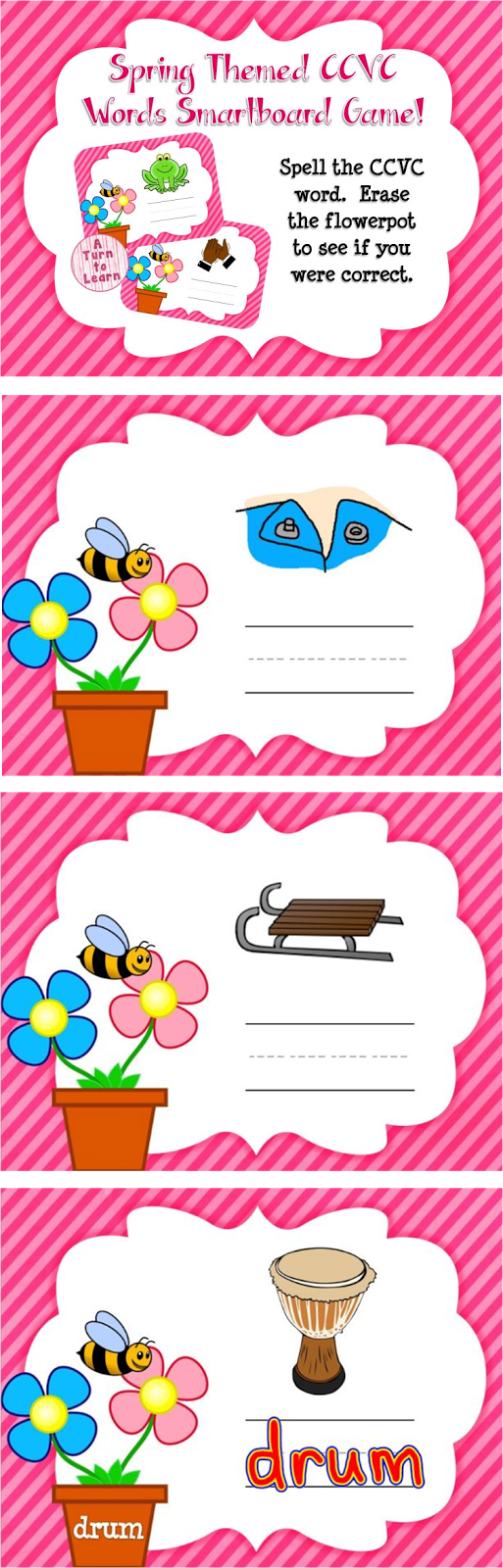 Spring Themed CCVC Words for Smartboard or Promethean Board!