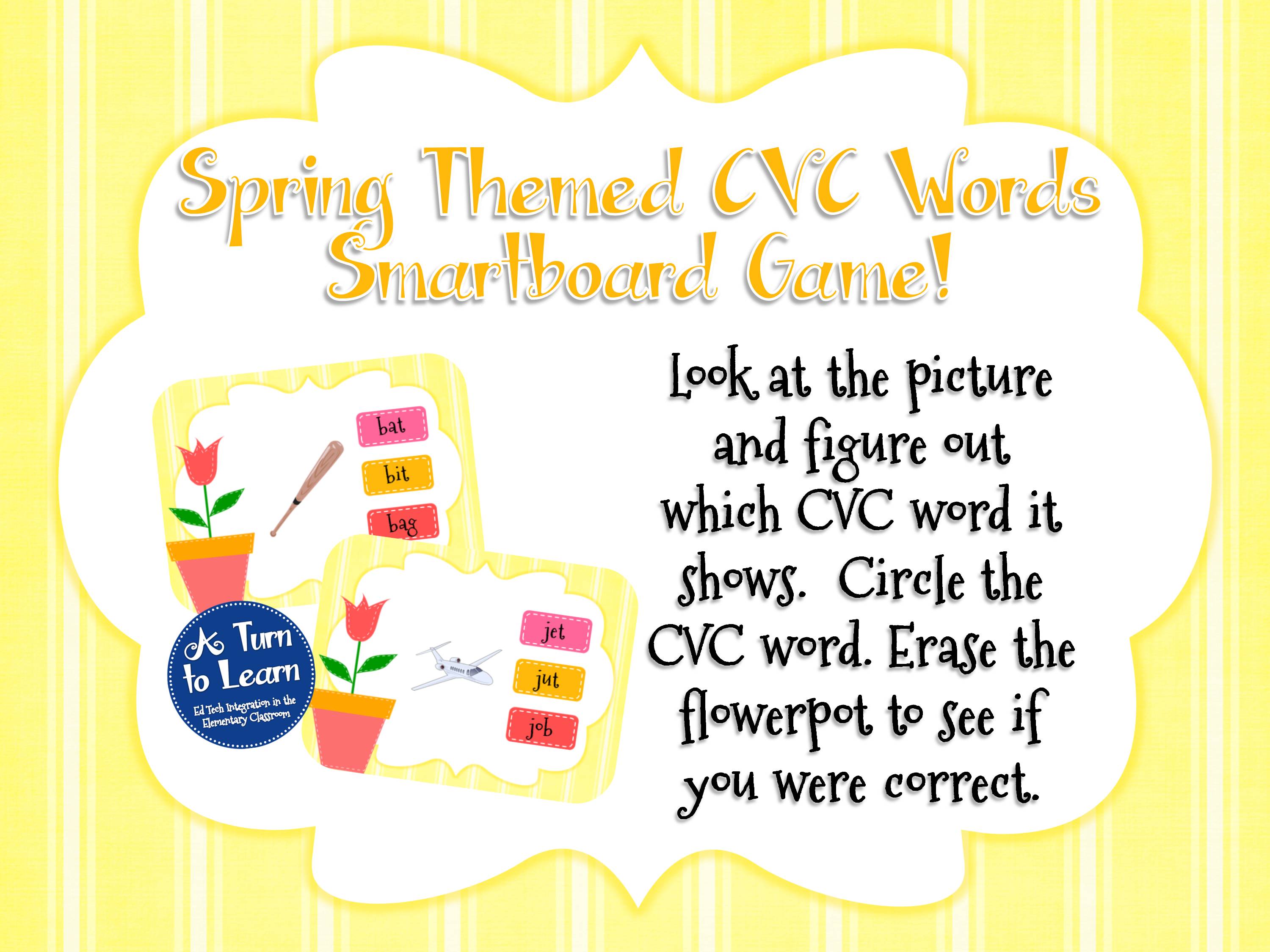 Spring Themed CVC Words Smartboard Game... match the CVC word to the picture! Perfect for Kinder or 1st!