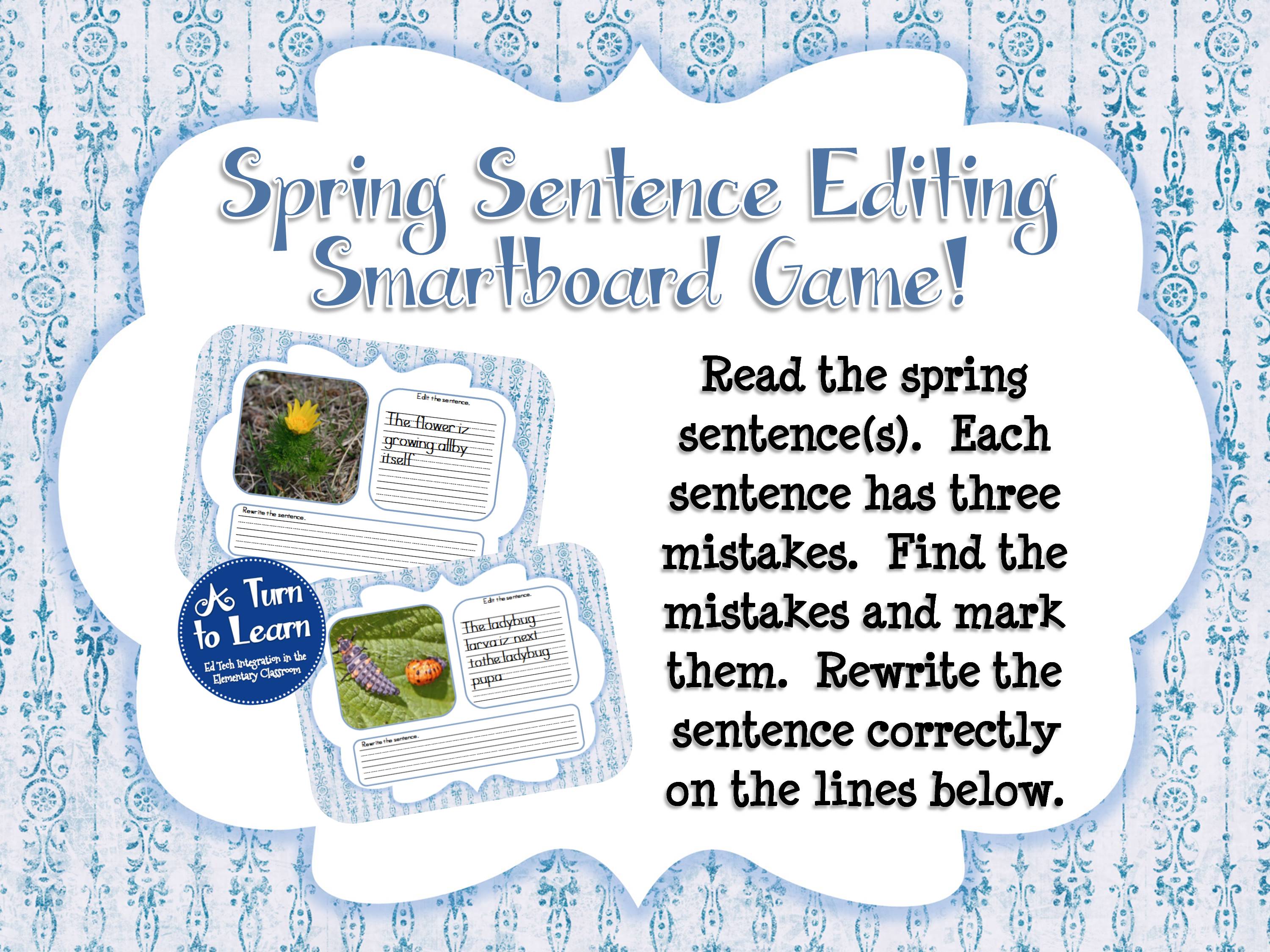 Spring Themed Editing Sentence for Smartboard... great for shared writing!