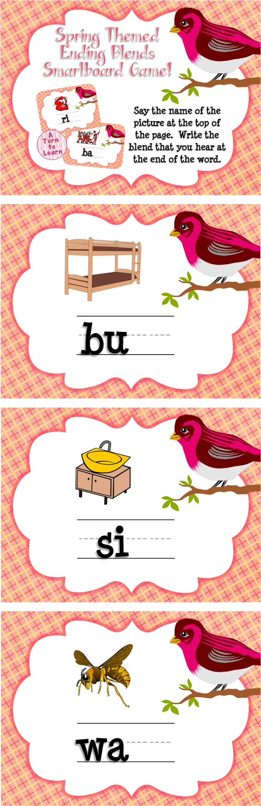 Spring Themed Ending Blends Game for Smartboard or Promethean Board