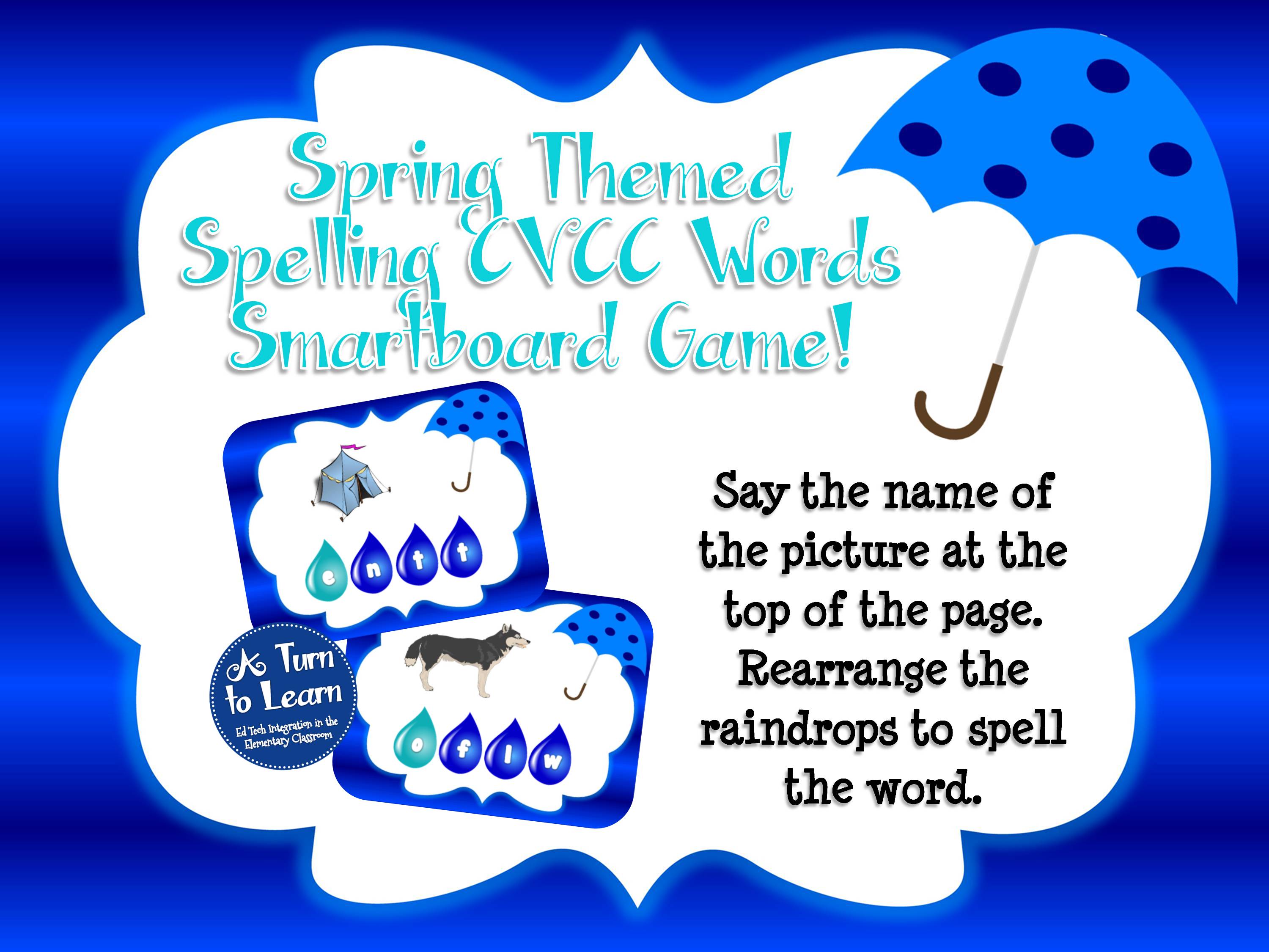 Spring Themed CVCC Words Smartboard Game... great for practicing ending blends!