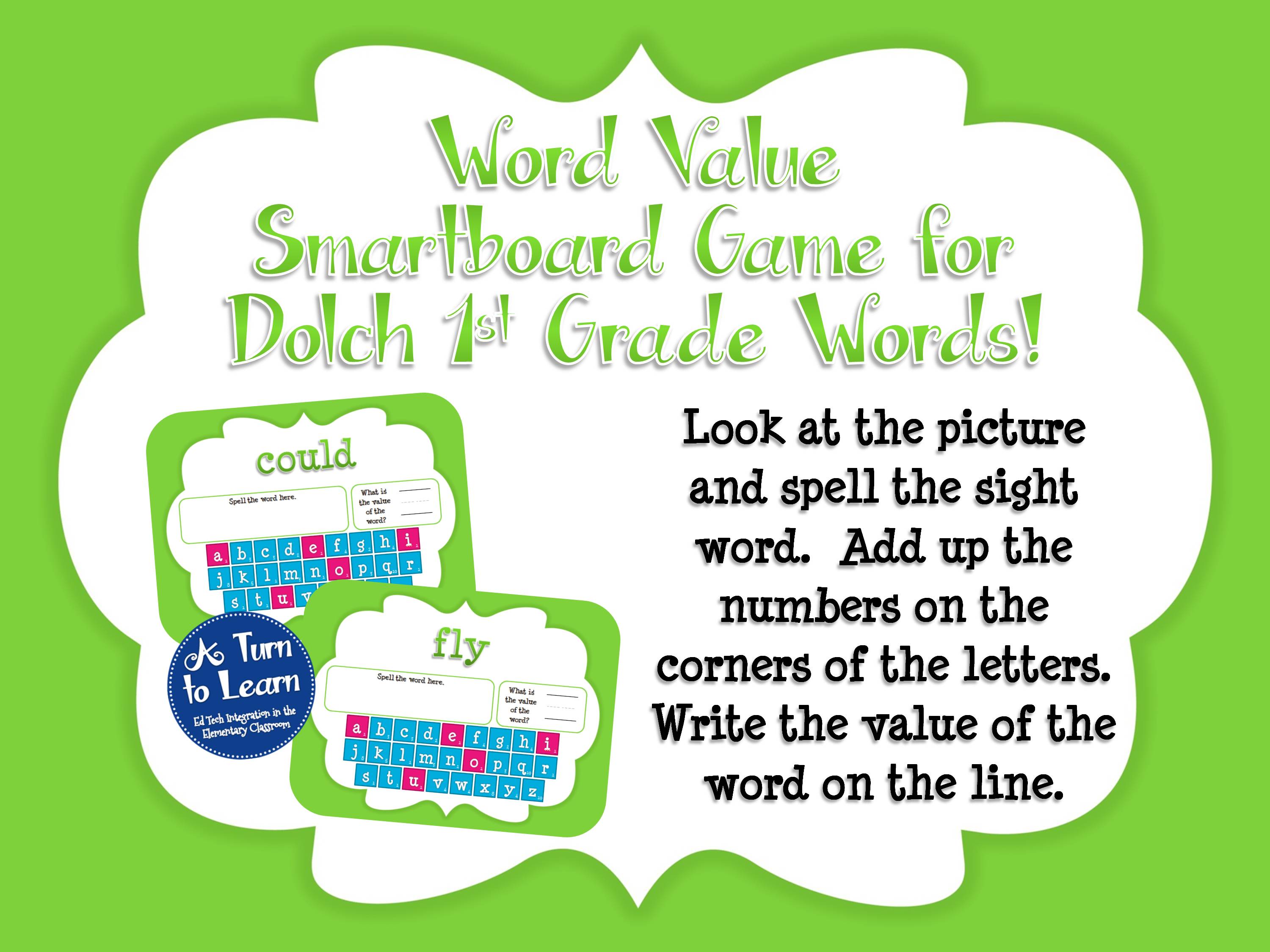 Sight Word Smartboard Games: Dolch Word Value, 1st Grade