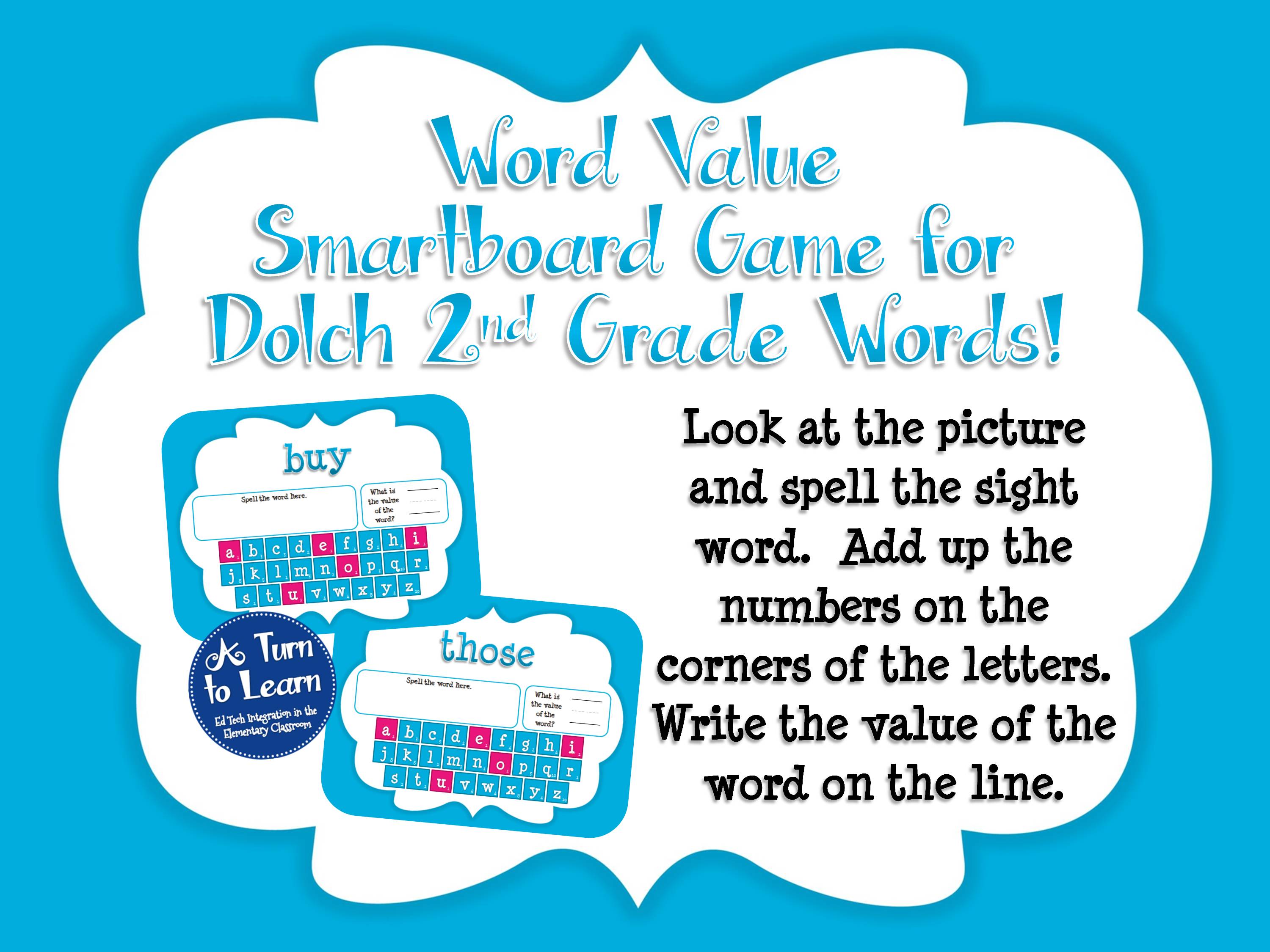 Sight Word Smartboard Games: Dolch Word Value, 2nd Grade