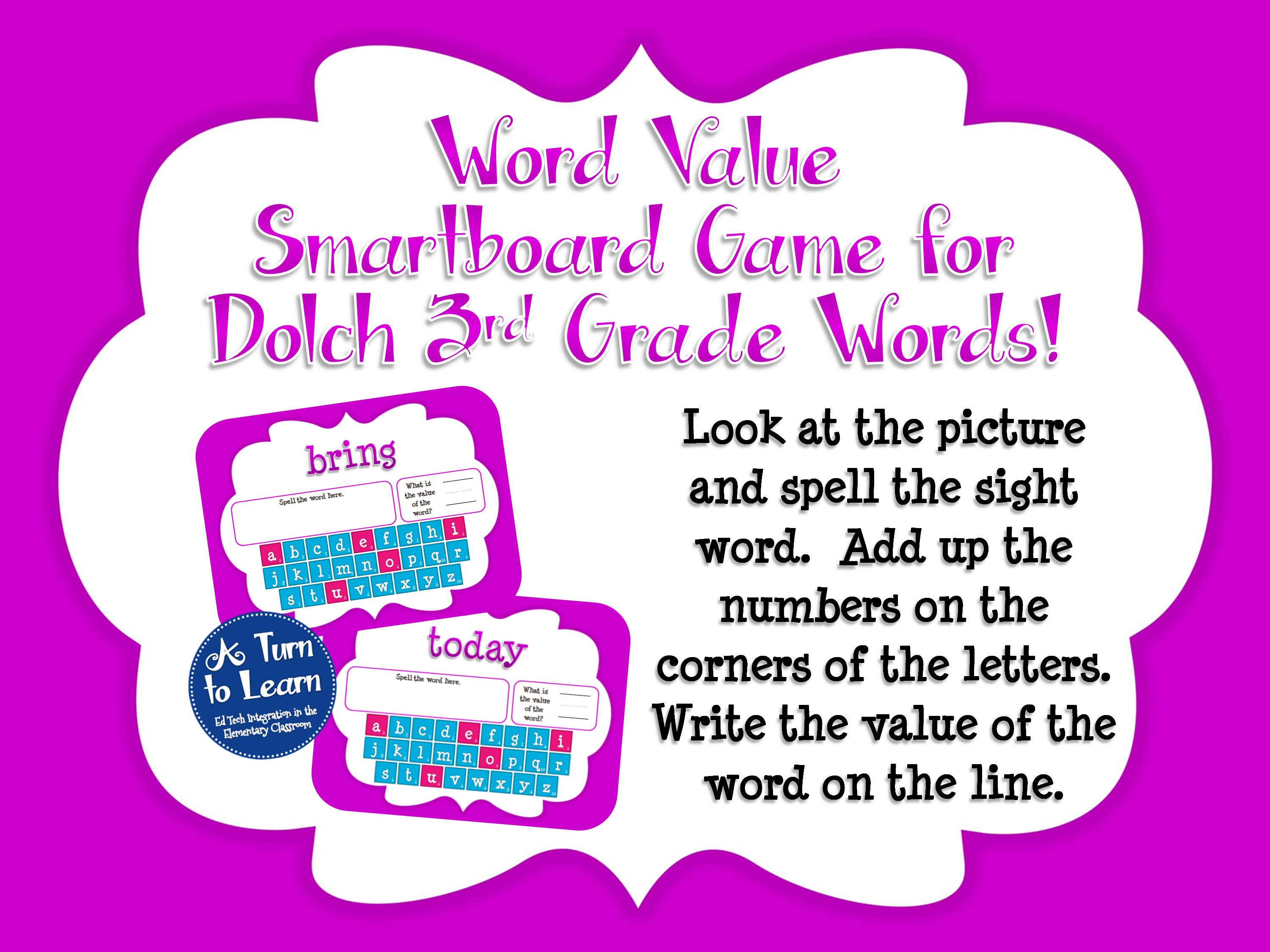 Sight Word Smartboard Games: Dolch Word Value, 3rd Grade