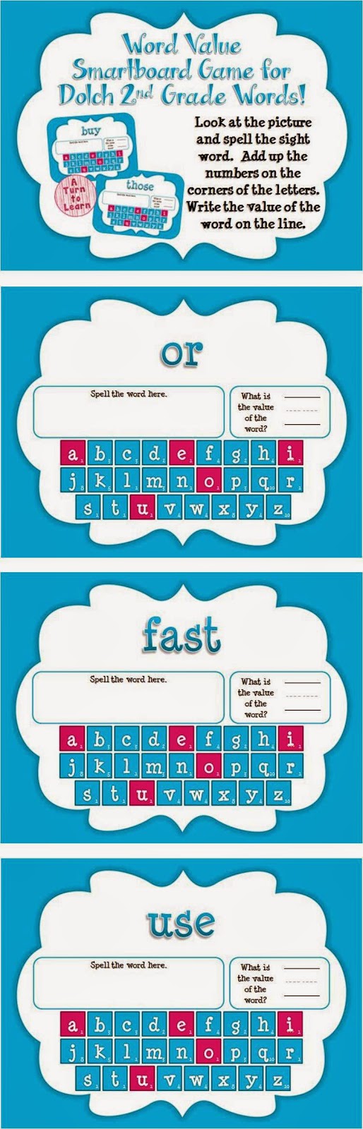 Word Value Game for Dolch 2nd Grade Words - Smartboard or Promethean Board! 