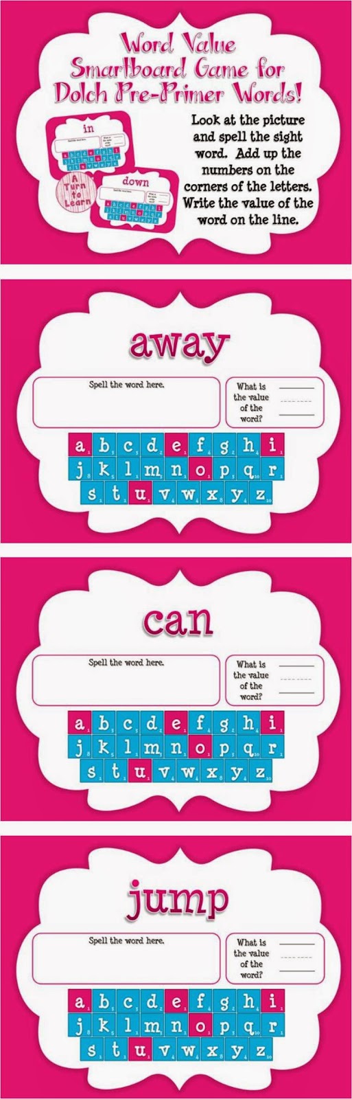 Word Value Game for Dolch Pre-Primer Words - Smartboard or Promethean Board! 