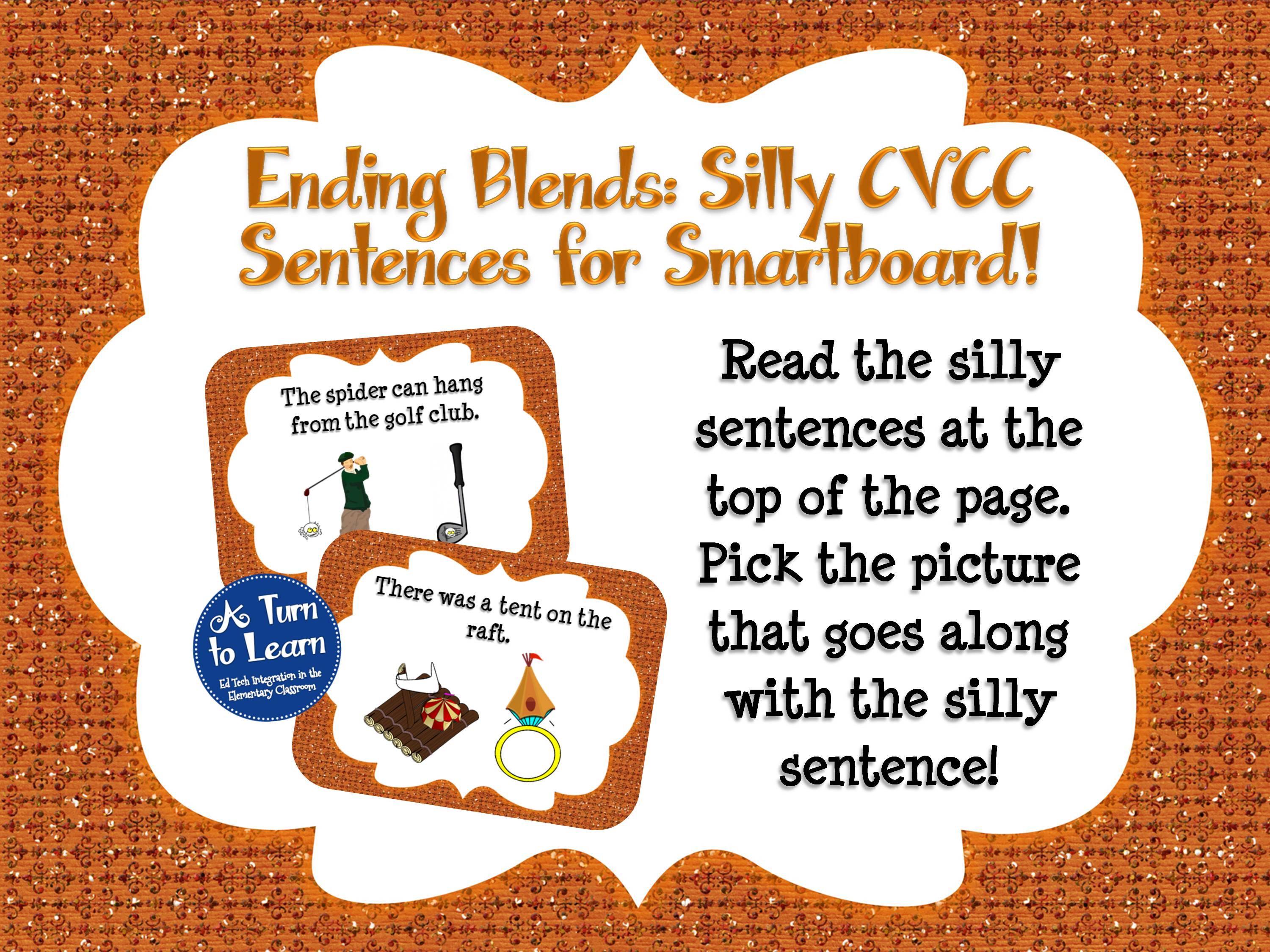 Ending Blends Smartboard Game - Silly CVCC Sentences