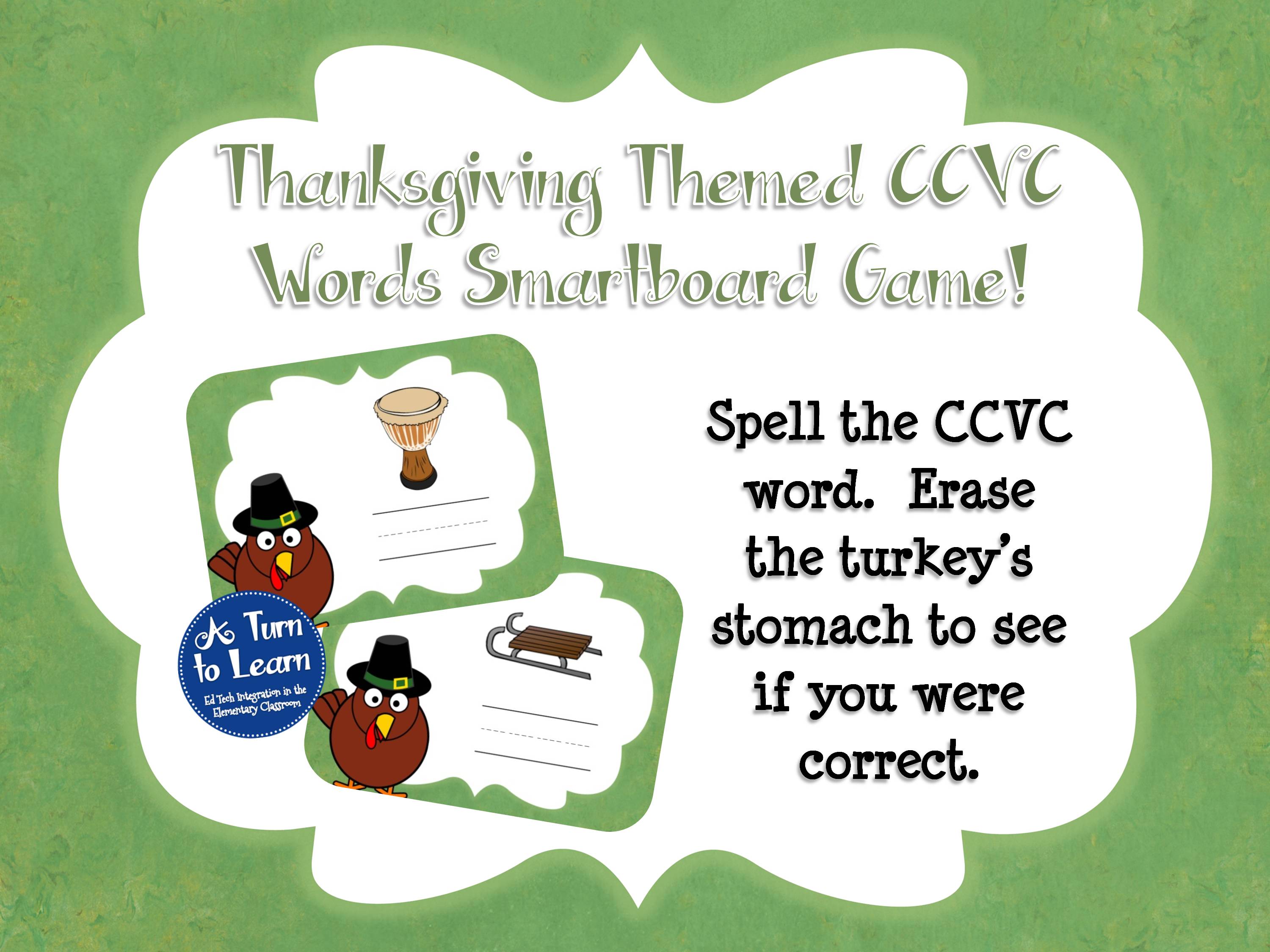 Thanksgiving Themed CCVC Words Smartboard Game for beginning blends