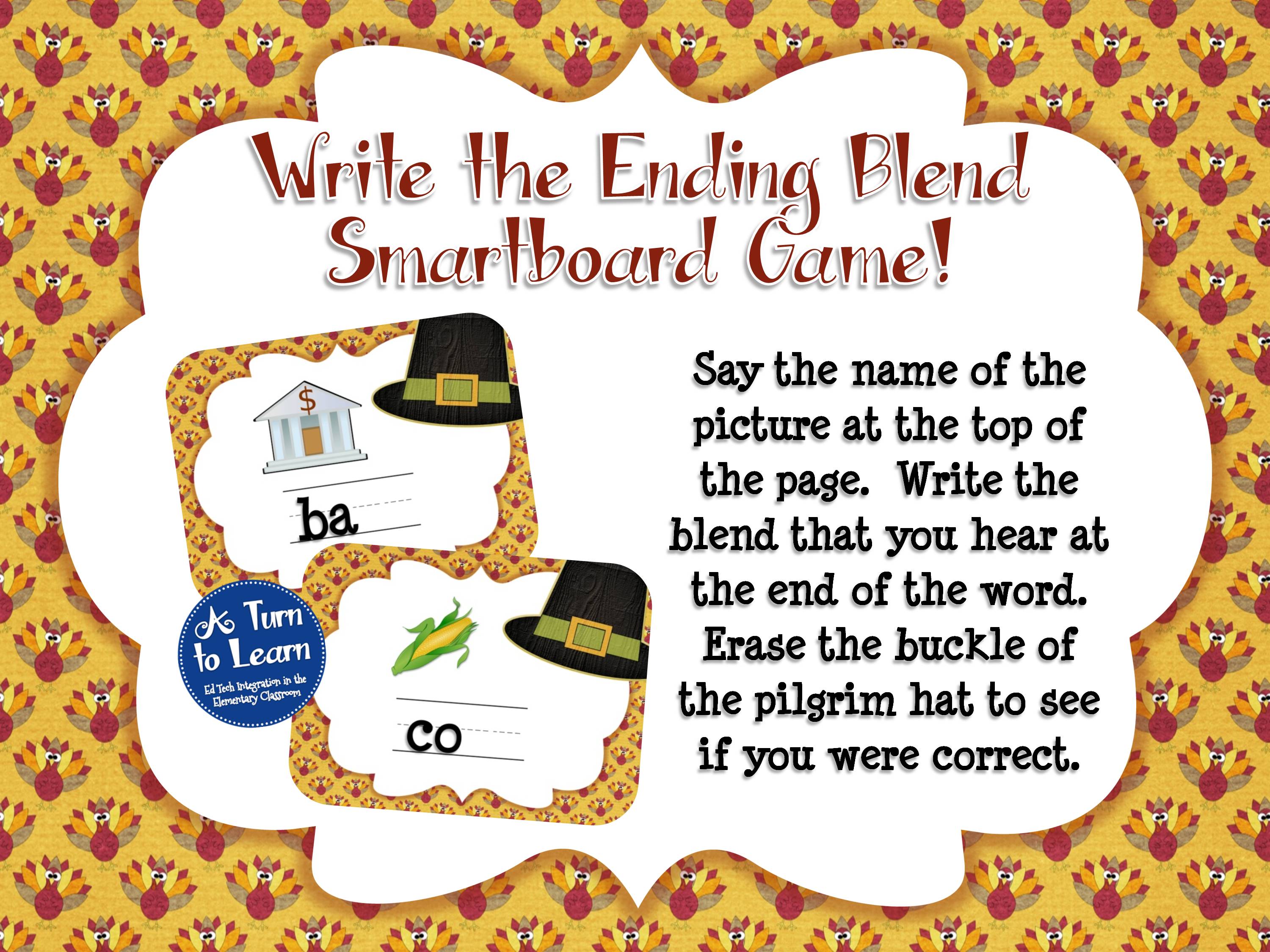 Thanksgiving themed smartboard game for ending blends