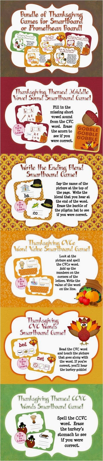  These thanksgiving themed smartboard/promethean board games are perfect for your classroom - not only are they adorable, but they're self checking also! 