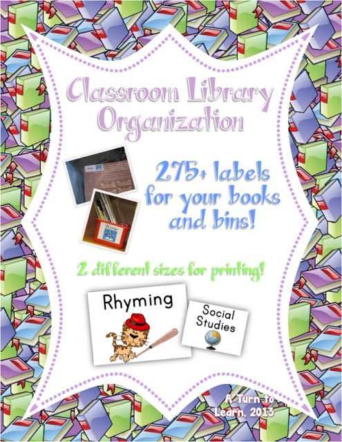 organize your classroom library in a way that even pre-readers can put back books... get labels for your bins and your books, and get tons of labels in two different sizes.