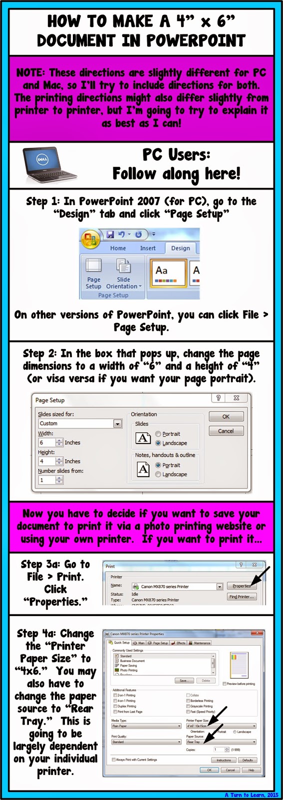 How to Make a PowerPoint Document 4x6... step by step instructions with pictures